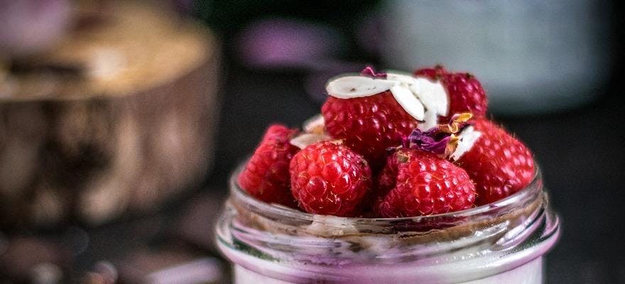 Muesli Yoghurt Pot Topped with Fresh Raspberries recipe