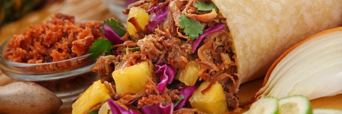 Pulled Pork Taquitos with Pineapple & Red Cabbage recipe