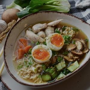 Wholesome Chicken Noodle Ramen with Vegetables & Boiled Egg