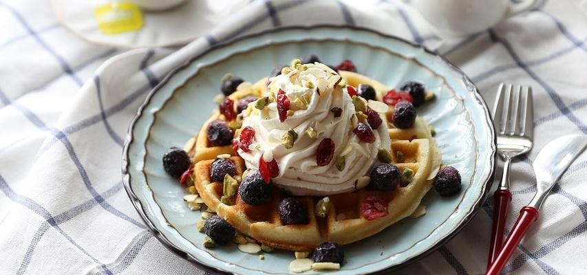 Waffles with Dried Fruit and Maple Syrup recipe