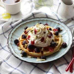 Waffles with Dried Fruit and Maple Syrup