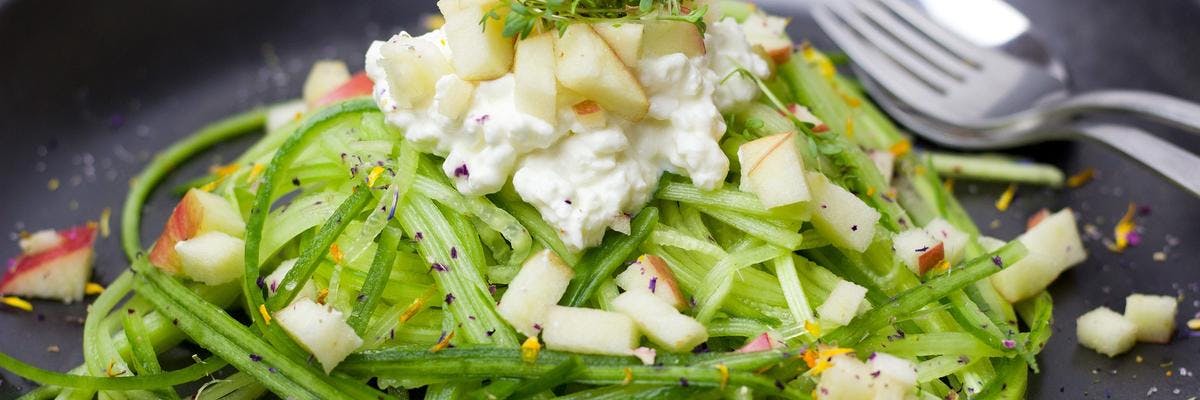 Fresh Spiralized Cucumber Side Salad with Apple & Cottage Cheese recipe