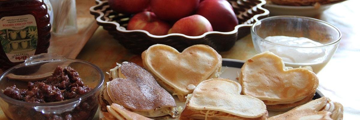 Heart Shaped Cheesy Pancake Stacks recipe