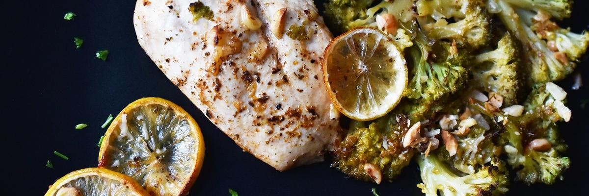 Lemon Chicken with Char Grilled Broccoli & Toasted Nuts recipe