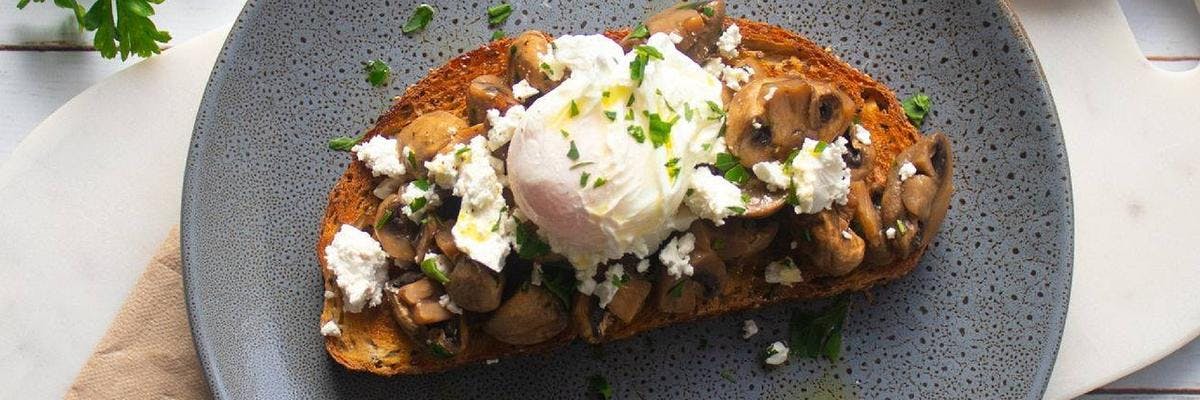 Sourdough Toast Topped with Mushrooms, Goat's Cheese & Poached Egg recipe