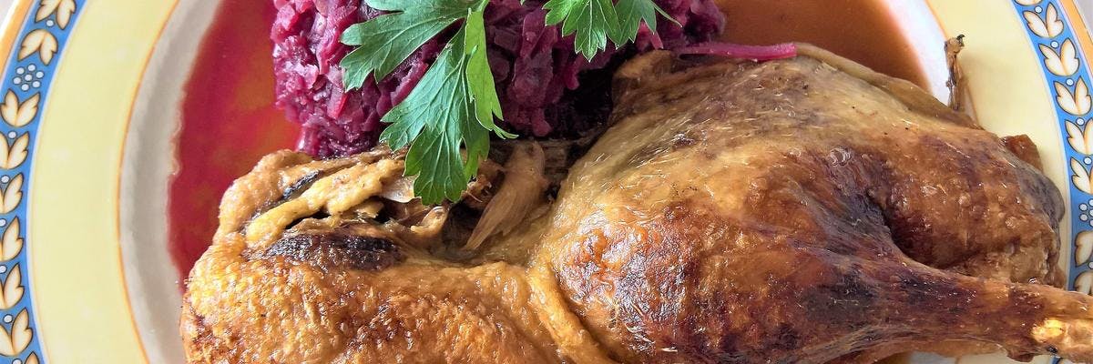Roasted Duck with Sauerkraut & Red Wine Gravy recipe