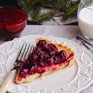 Cherry Tart Topped with Sticky Cherries