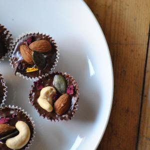 All-Chocolate Mini Cupcake topped with Nuts