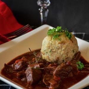 Hearty Beef Goulash with Savoury Dough Dumplings