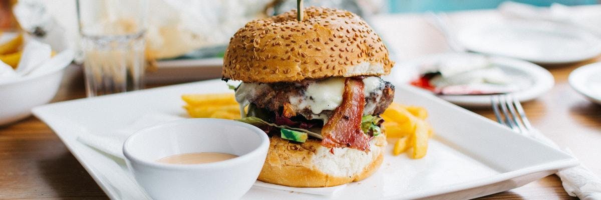 Beef Burger with Crispy Onions, Bacon & Cheese recipe