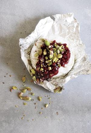 Roasted Camembert with Plum Jam & Crushed Pistachios