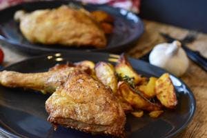 Crispy Grilled Chicken Legs & Potato Wedges