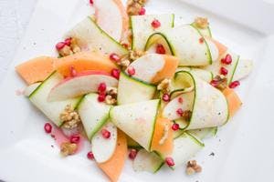 Courgette Salad with Melon, Pomegranate & Walnuts