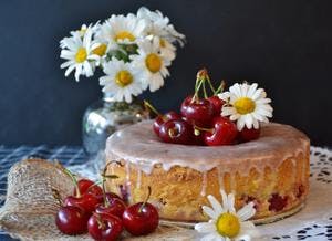 Cherry Bakewell Cake with Lemon Icing