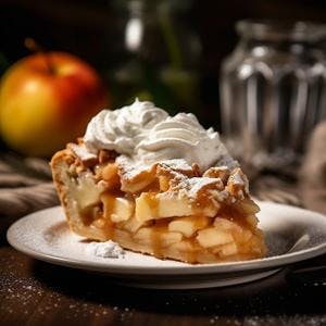 Apple Pecan Pie Topped with Whipped Cream & Caramel Drizzle